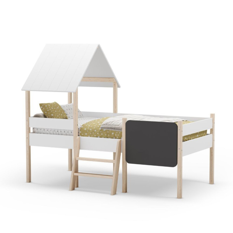 Letto a castello singolo Mint legno massiccio bianco lavagnetta