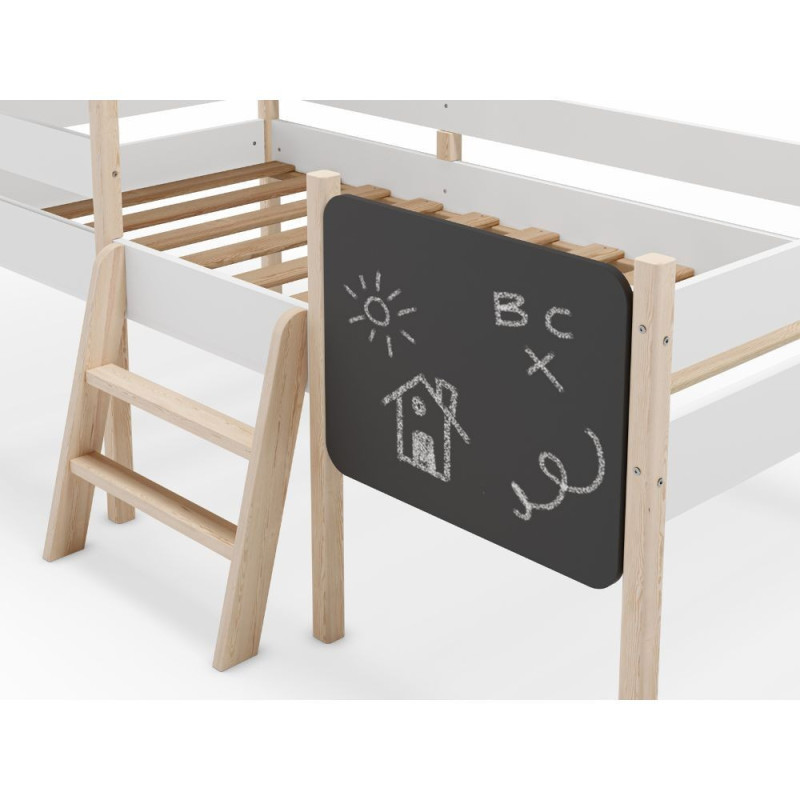 Letto a castello singolo Mint legno massiccio bianco lavagnetta