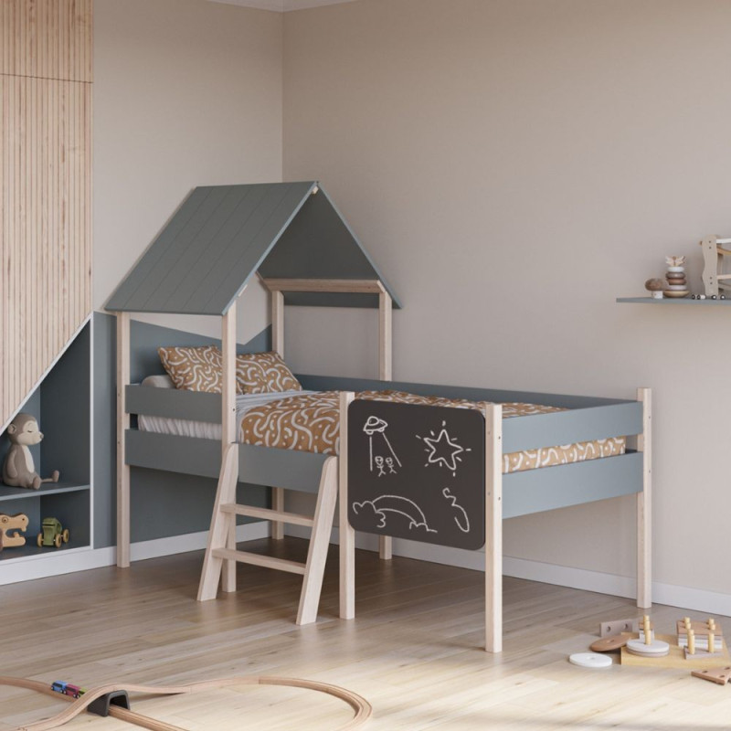 Letto a castello singolo Mint legno massiccio verde cachi e pino