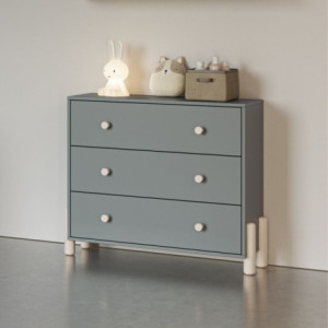 Cassettiera Enola in legno massiccio verde cachi 3 cassetti