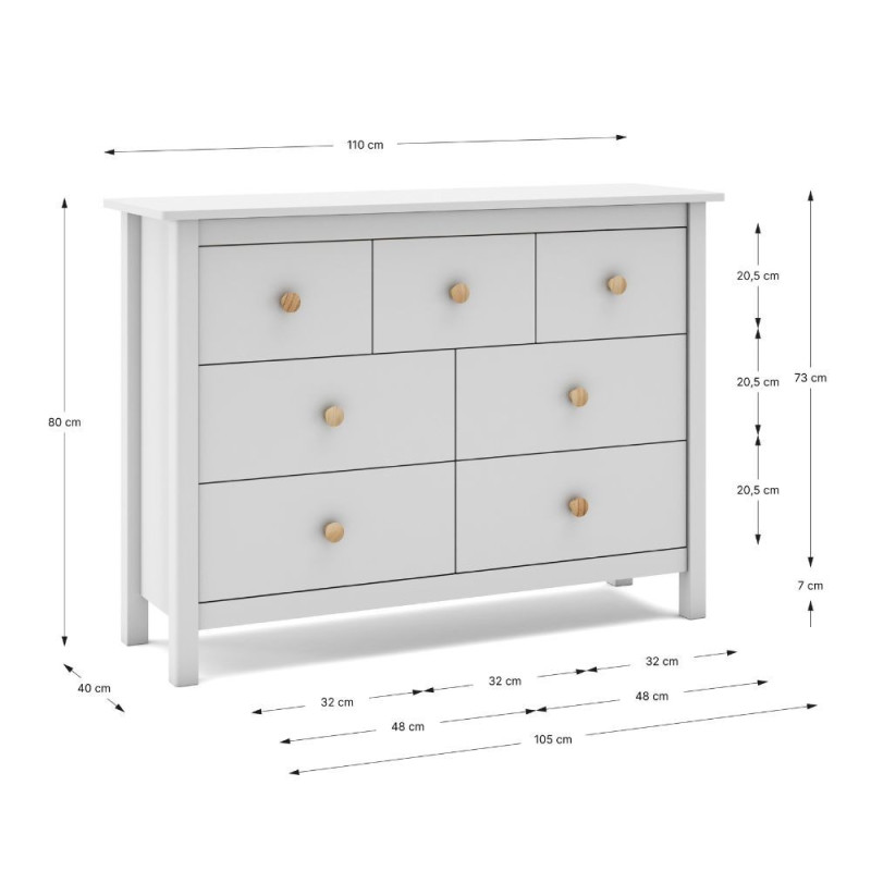 Cassettiera Max 4 cassetti 3 cassettini legno massiccio bianco