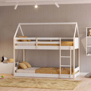 Letto a castello Montessori casetta legno bianco sicuro e creativo