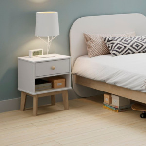 Comodino Esteban cameretta legno massiccio bianco 1 cassetto