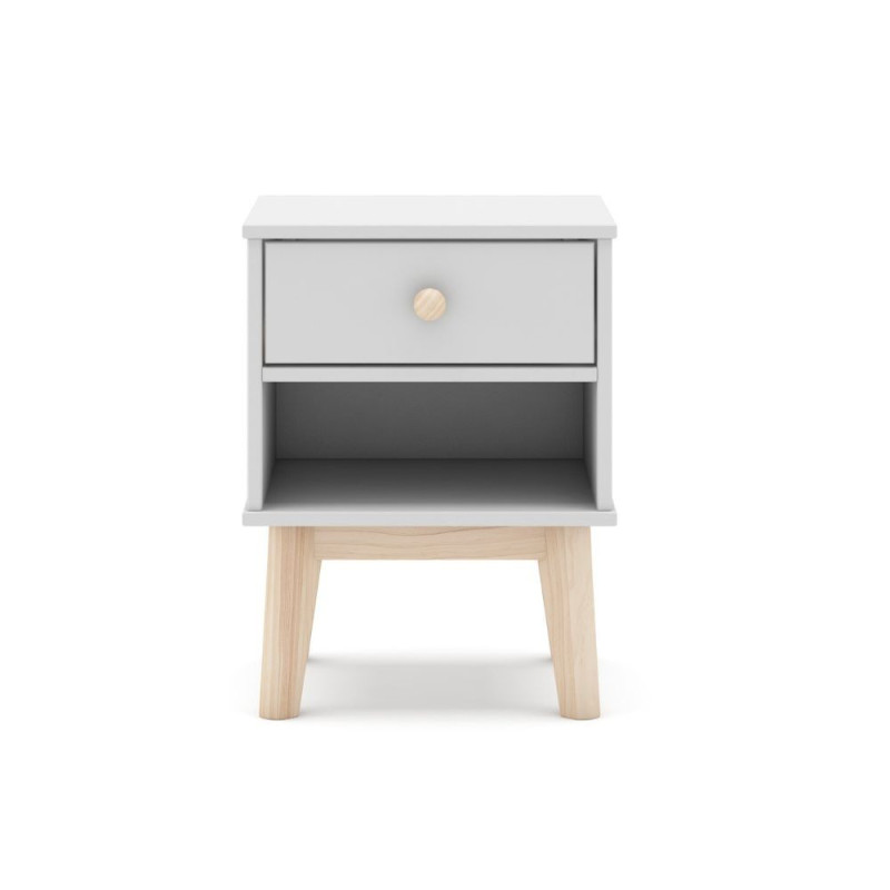 Comodino Esteban cameretta legno massiccio bianco 1 cassetto