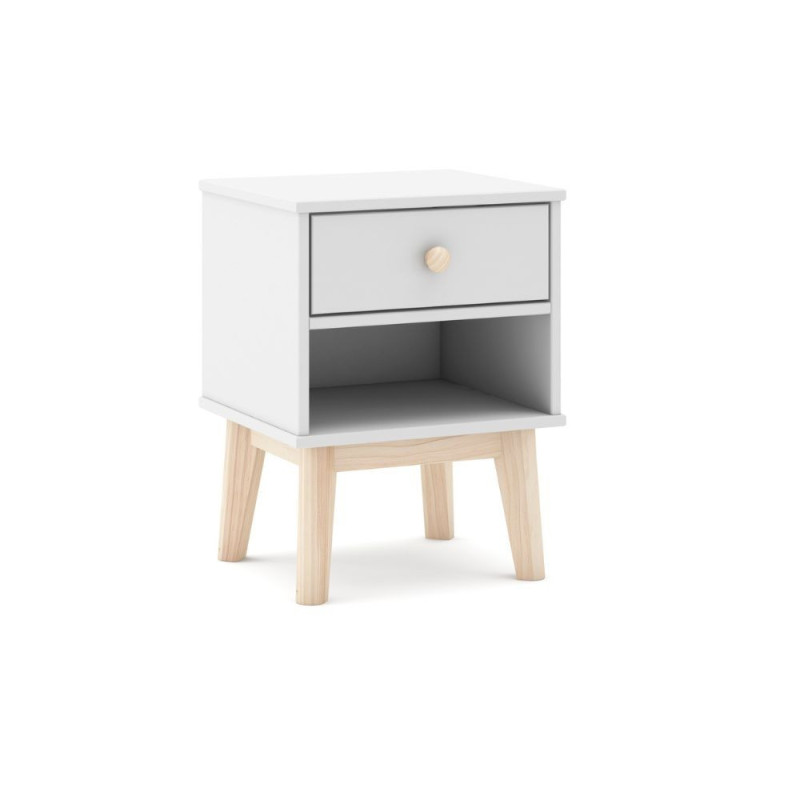 Comodino Esteban cameretta legno massiccio bianco 1 cassetto