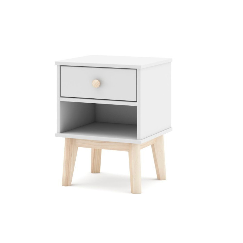Comodino Esteban cameretta legno massiccio bianco 1 cassetto