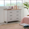 Comò Miranda 3 cassetti legno massiccio bianco top pino design