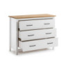 Comò Miranda 3 cassetti legno massiccio bianco top pino design