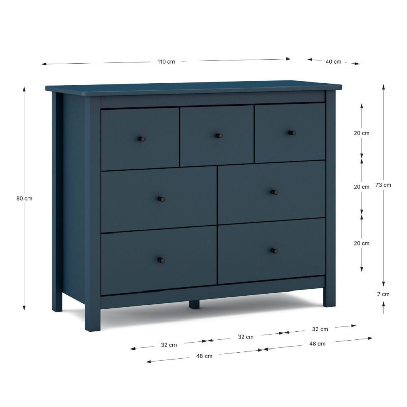 Cassettiera Misti in legno massiccio blu 4 cassettoni 3 cassettini