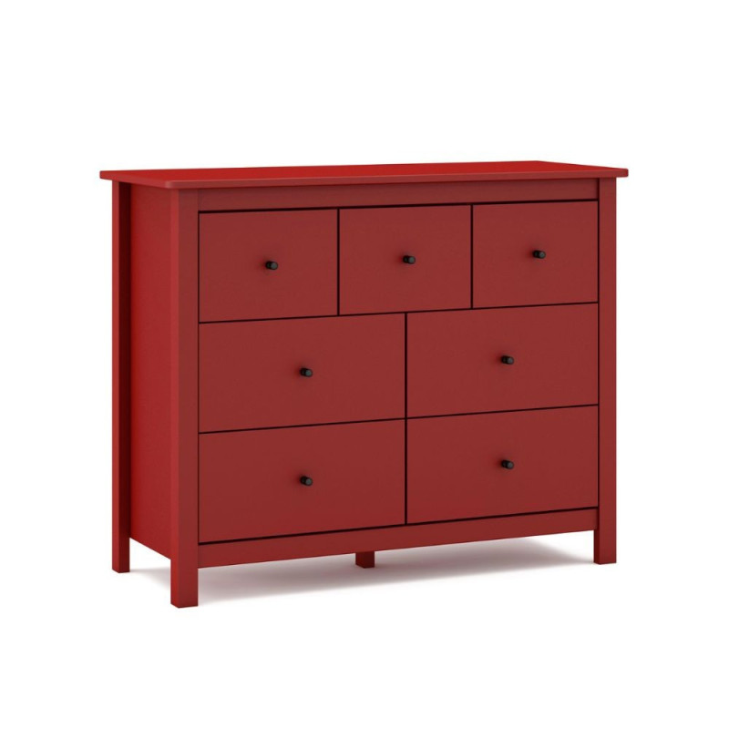 Cassettiera Misti in legno massiccio bordeaux 4 cassettoni 3 cassettini