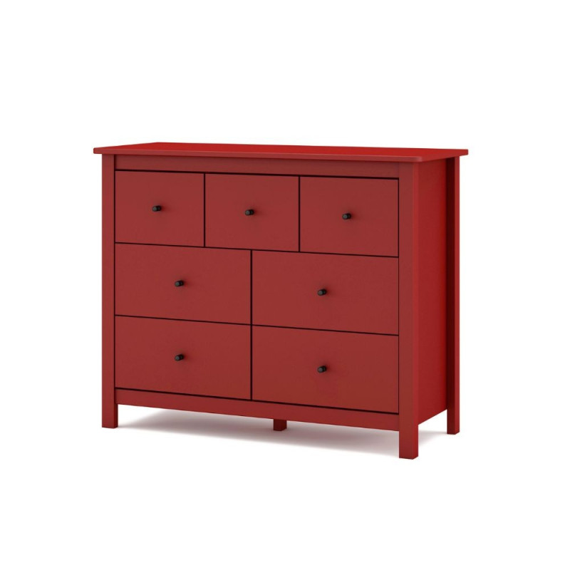 Cassettiera Misti in legno massiccio bordeaux 4 cassettoni 3 cassettini