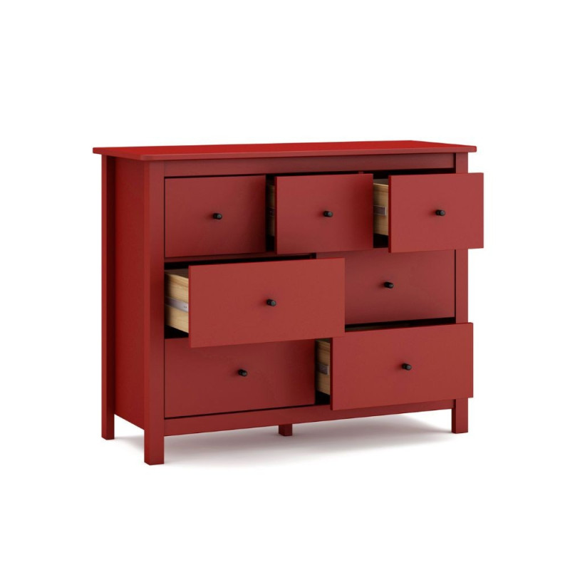 Cassettiera Misti in legno massiccio bordeaux 4 cassettoni 3 cassettini