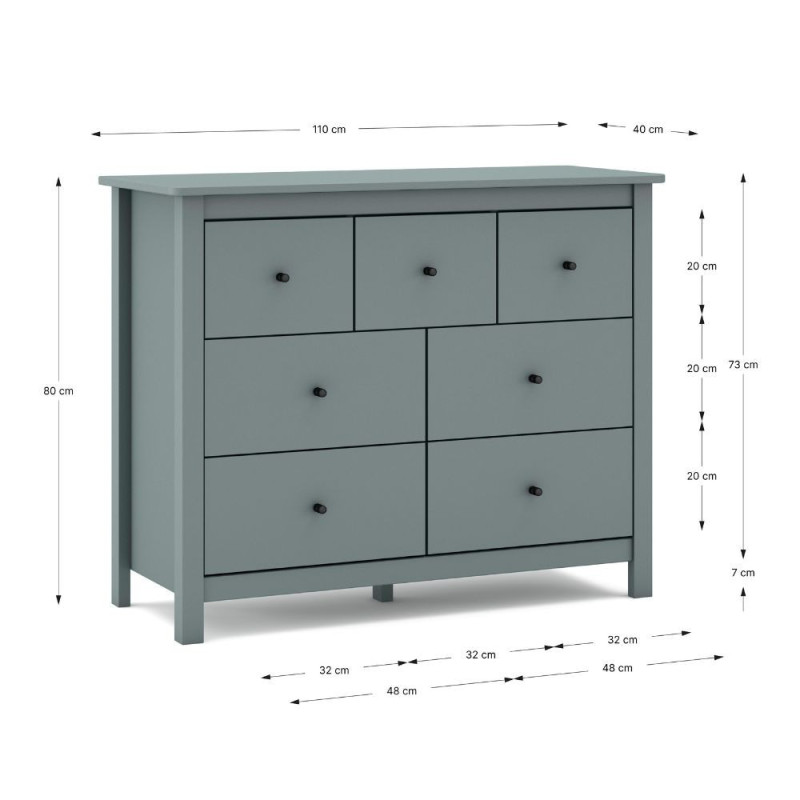Cassettiera Misti 4 cassettoni 3 cassettini legno verde cachi