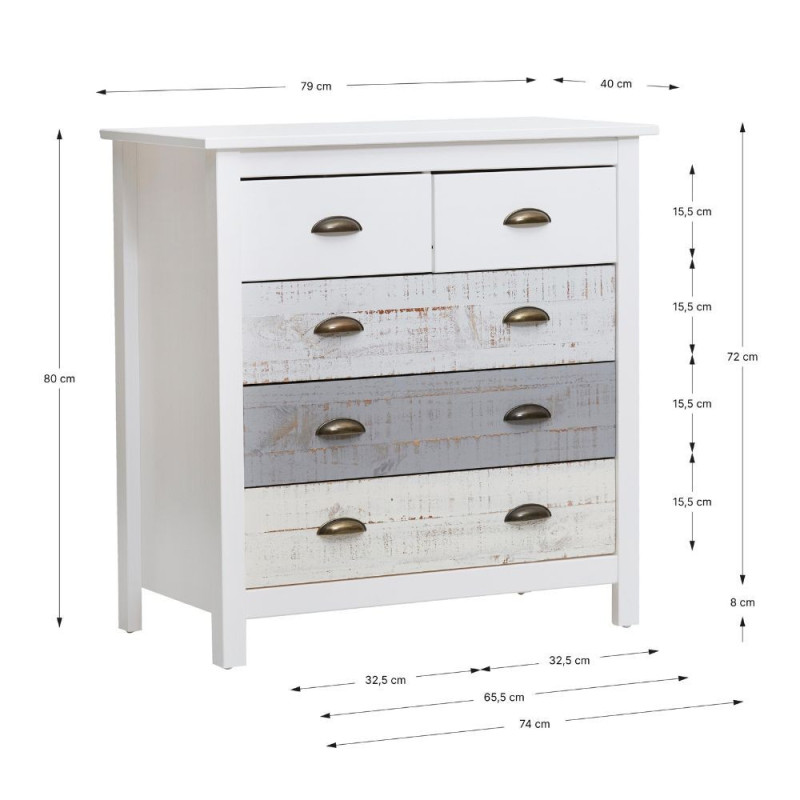 Comò Romantica 3 cassettoni 2 cassettini legno massiccio multicolor