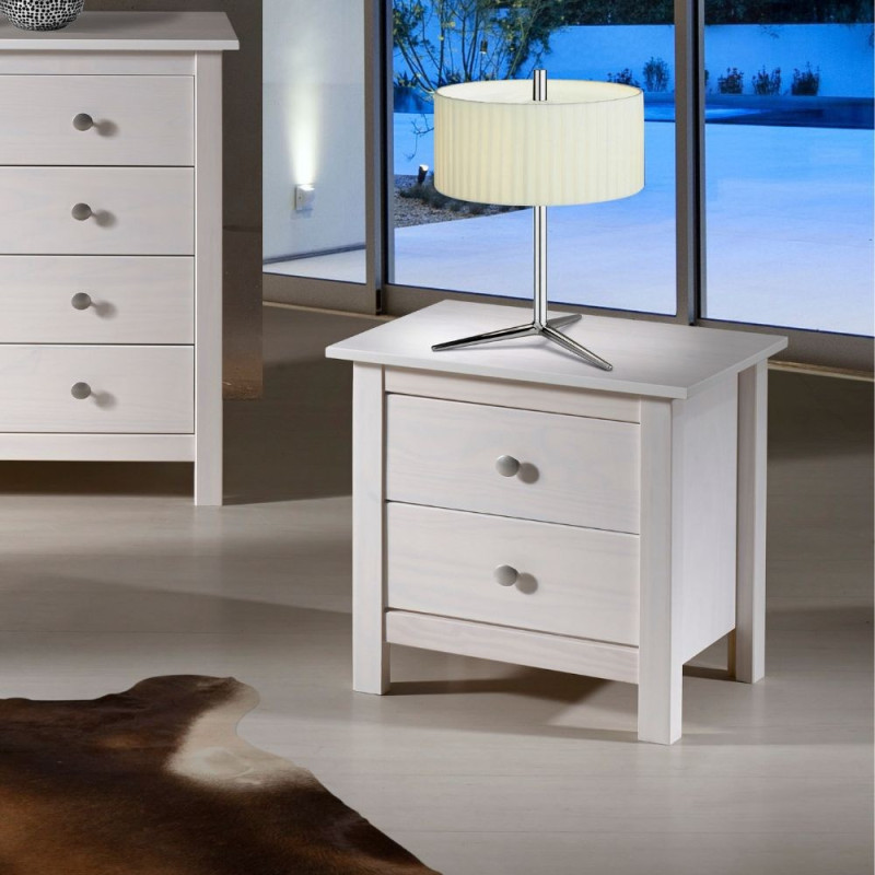 Comodino Berna 2 cassetti legno massiccio bianco elegante