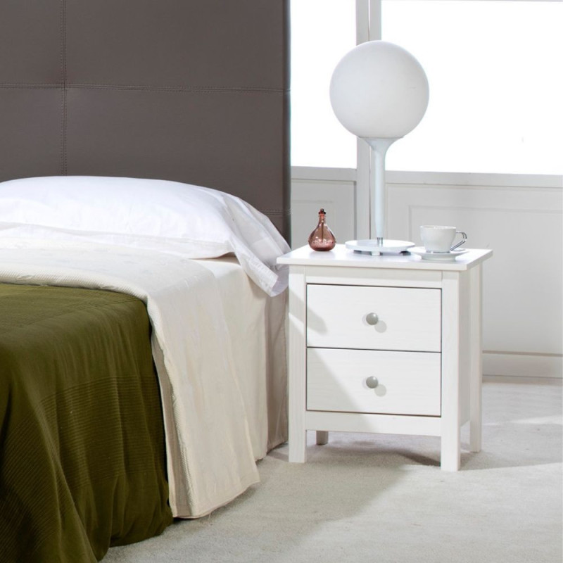 Comodino Berna 2 cassetti legno massiccio bianco elegante