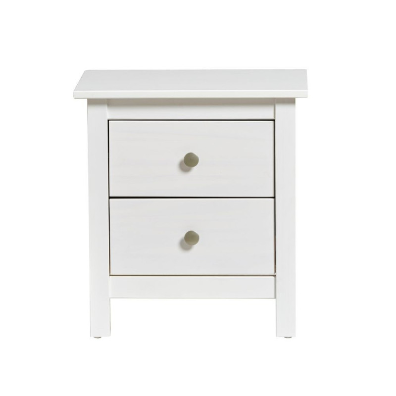 Comodino Berna 2 cassetti legno massiccio bianco elegante