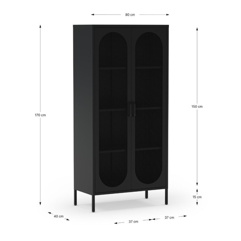 Vetrina Diora 2 ante reticolate metallo nero elegante