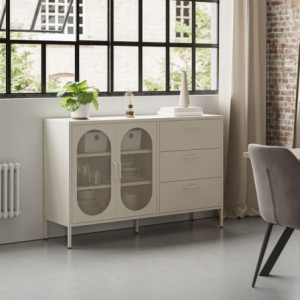 Credenza Doria 2 ante 3 cassetti metallo crema elegante