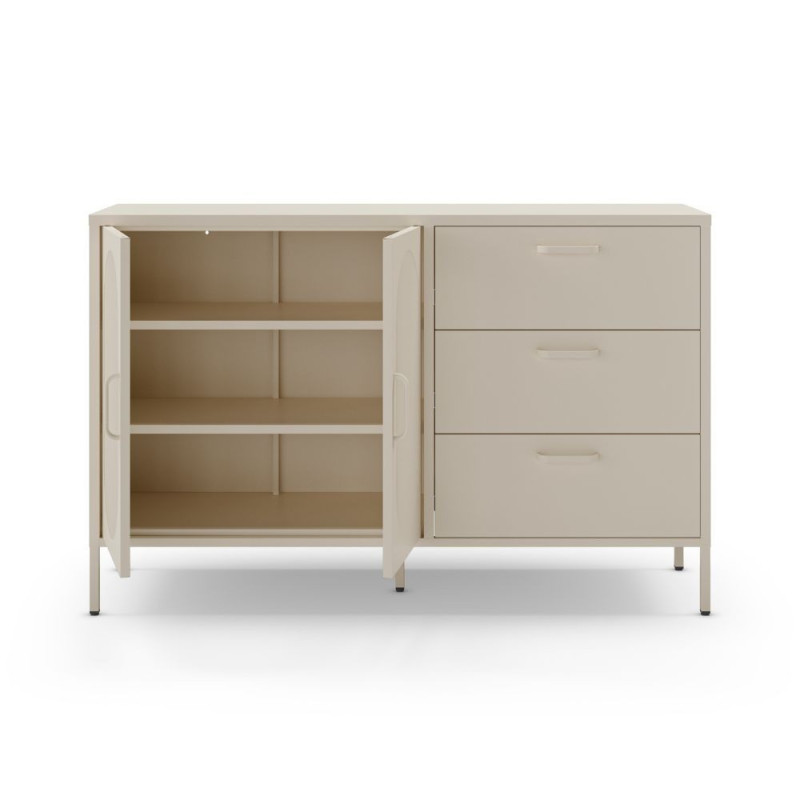 Credenza Doria 2 ante 3 cassetti metallo crema elegante