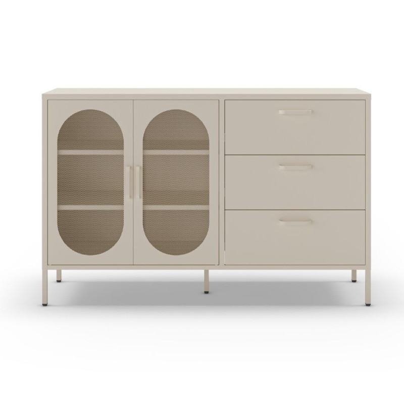 Credenza Doria 2 ante 3 cassetti metallo crema elegante