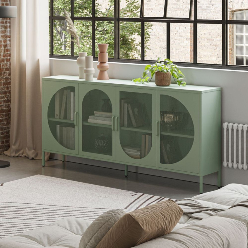 Credenza Tayra in metallo verde menta 160 cm 4 ante