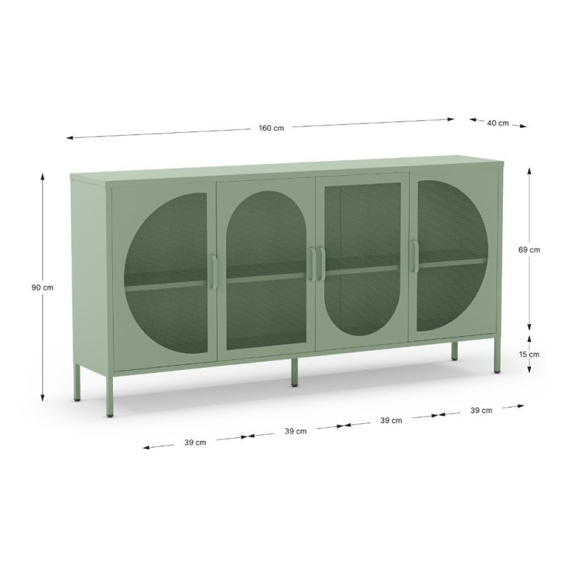 Credenza Tayra in metallo verde menta 160 cm 4 ante