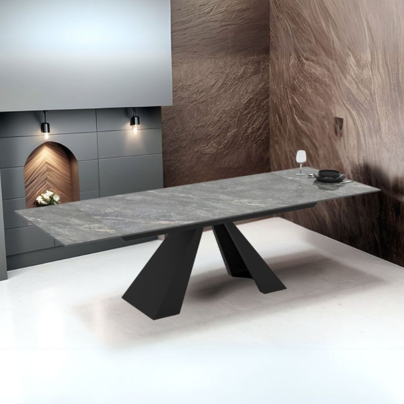 Tavolo allungabile Monza ceramica effetto marmo grigio e nero