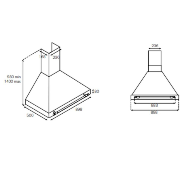 Cappa camino Bertazzoni K90HERCra 90 cm inox e crema Classe A