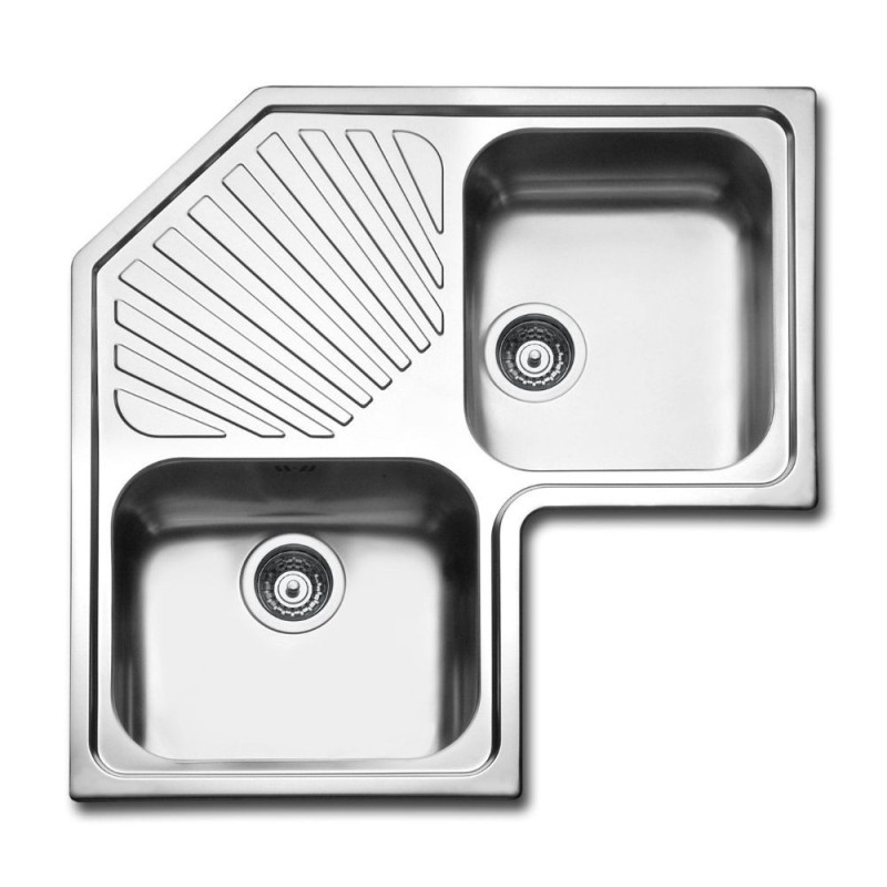 Lavello angolare da incasso 83x83 cm inox 2 vasche gocciolatoio