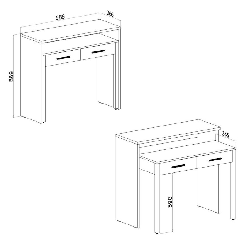 Scrivania Scrivia piano a scomparsa 2 cassetti cemento bianco
