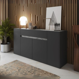 Madia Nordik 4 ante antracite e marmo bianco per soggiorno