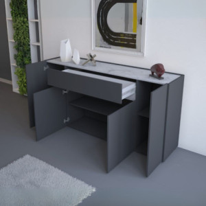 Zoom Madia Nordik 4 ante e 1 cassetto in colore antracite e marmo bianco