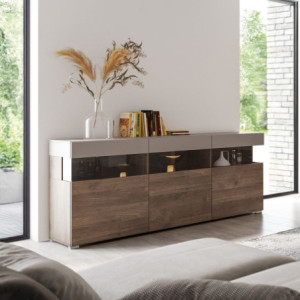 Zoom Madia Itaca con 3 ante e 3 vani a giorno con inserti in vetro colore noce eastwood e cashmere