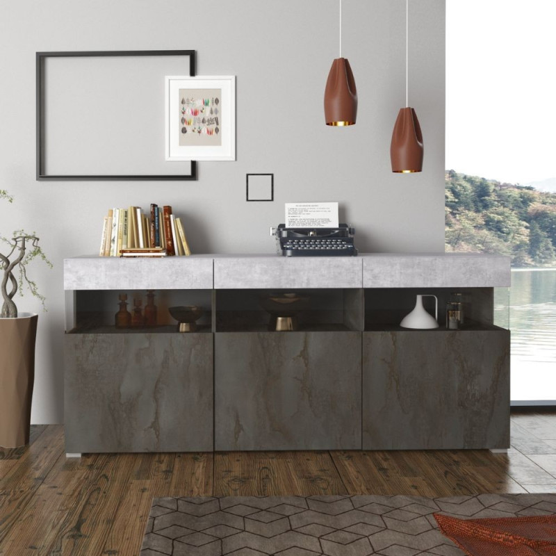 Madia Itaca 3 ante e 3 vani a giorno inserti vetro ossido cemento