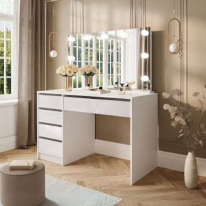 Toeletta Elite 5 cassetti con specchio LED bianca moderna