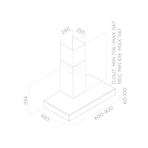 Zoom Turboair SOFIA H6 IX/A/60 Cappa aspirante a parete Acciaio inossidabile 368m³/h E [Classe di efficienza energetica C]