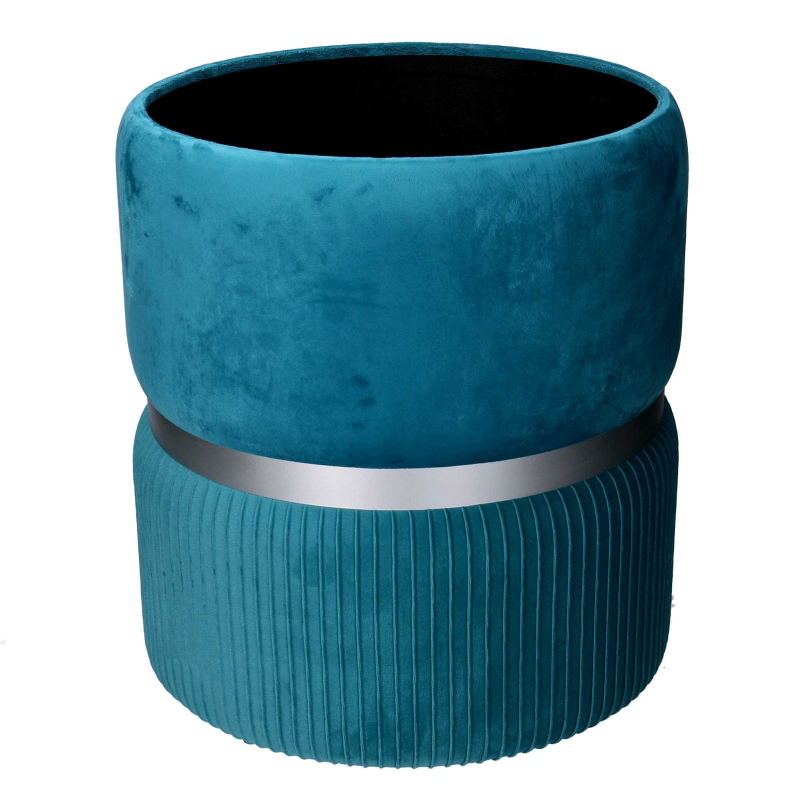 Set 2 pouf contenitore velluto turchese Ø35 e Ø39 cm elegante