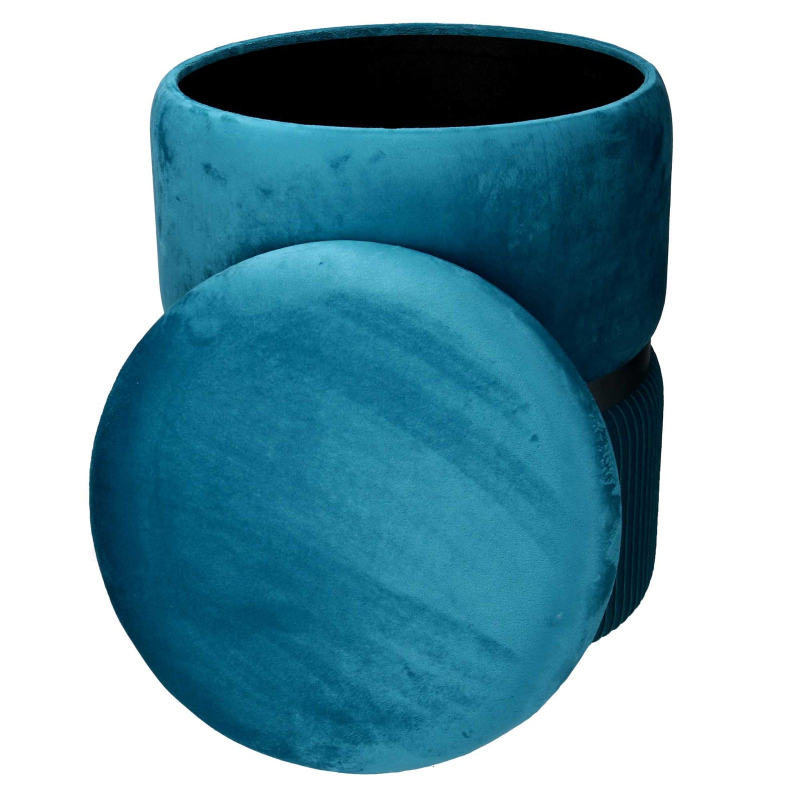 Set 2 pouf contenitore velluto turchese Ø35 e Ø39 cm elegante