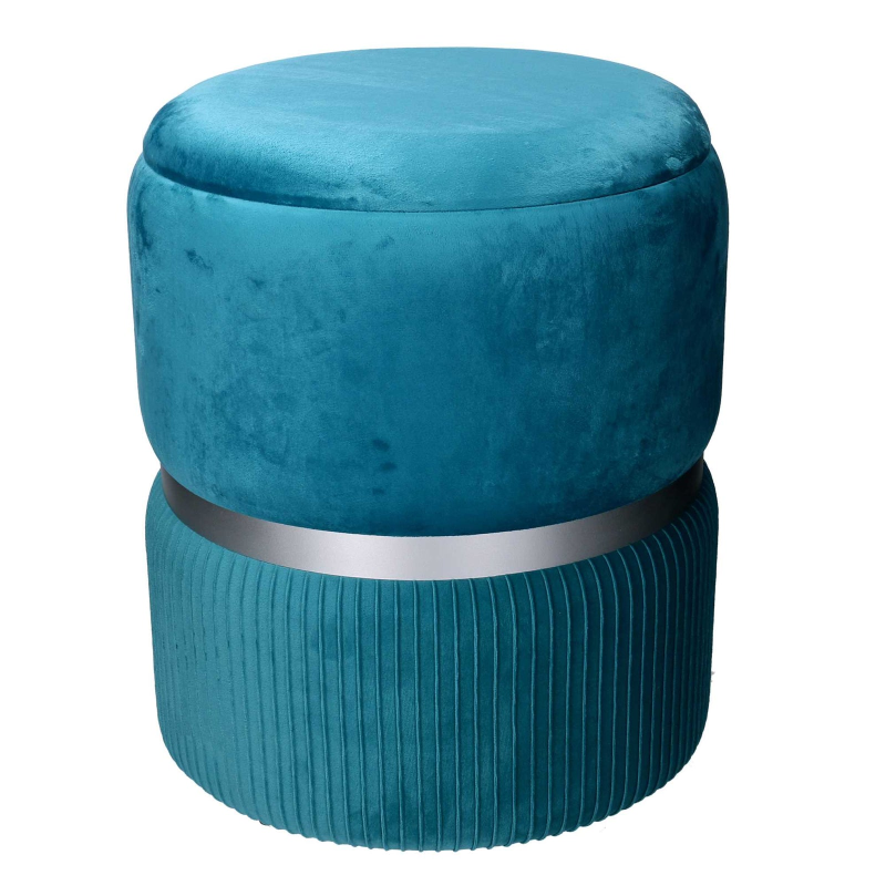 Set 2 pouf contenitore velluto turchese Ø35 e Ø39 cm elegante