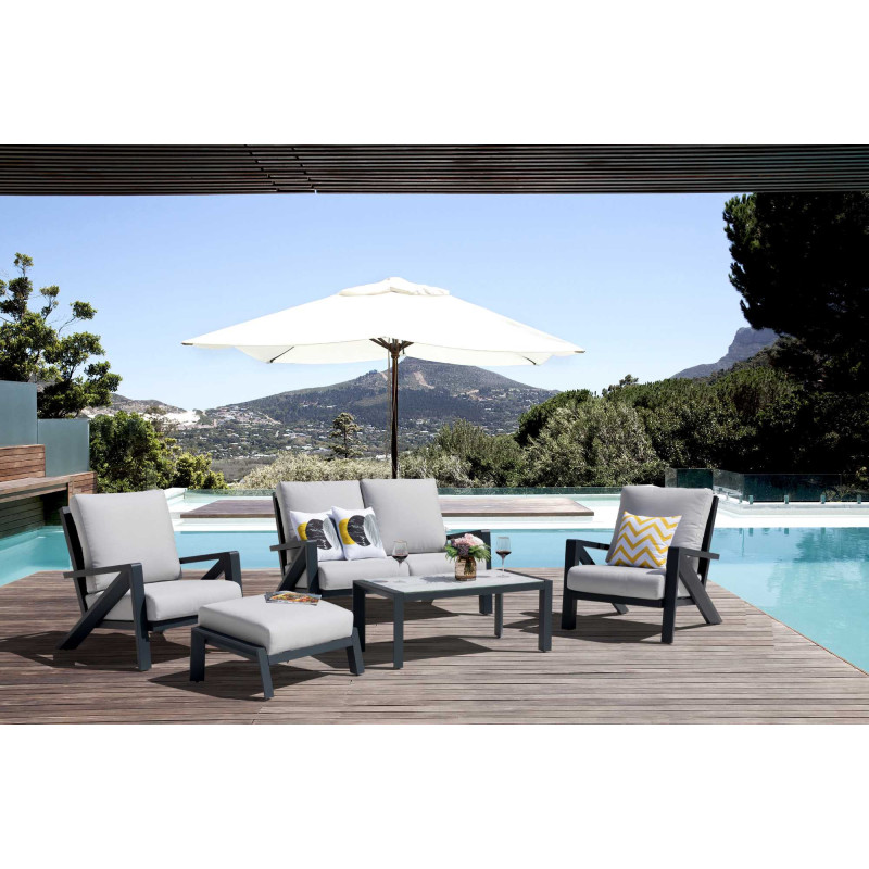 Salotto alluminio Miller 2 posti antracite con cuscini grigio chiaro