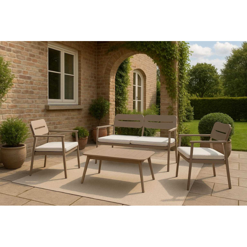 Salotto alluminio Ibiza 2 posti beige con cuscini crema