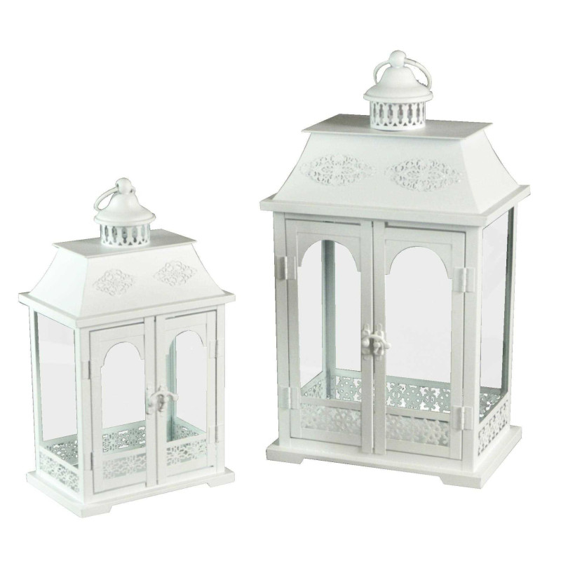 Lanterna metallo bianco rettangolare 24x16,3xH43 cm elegante