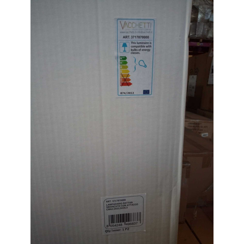 Lampadario rattan sbiancato con attacco 62,5x53,5x40cm elegante