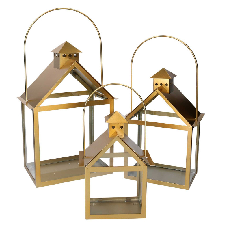 Lanterna metallo 1/3 oro 27x18,2h42 cm elegante per la casa