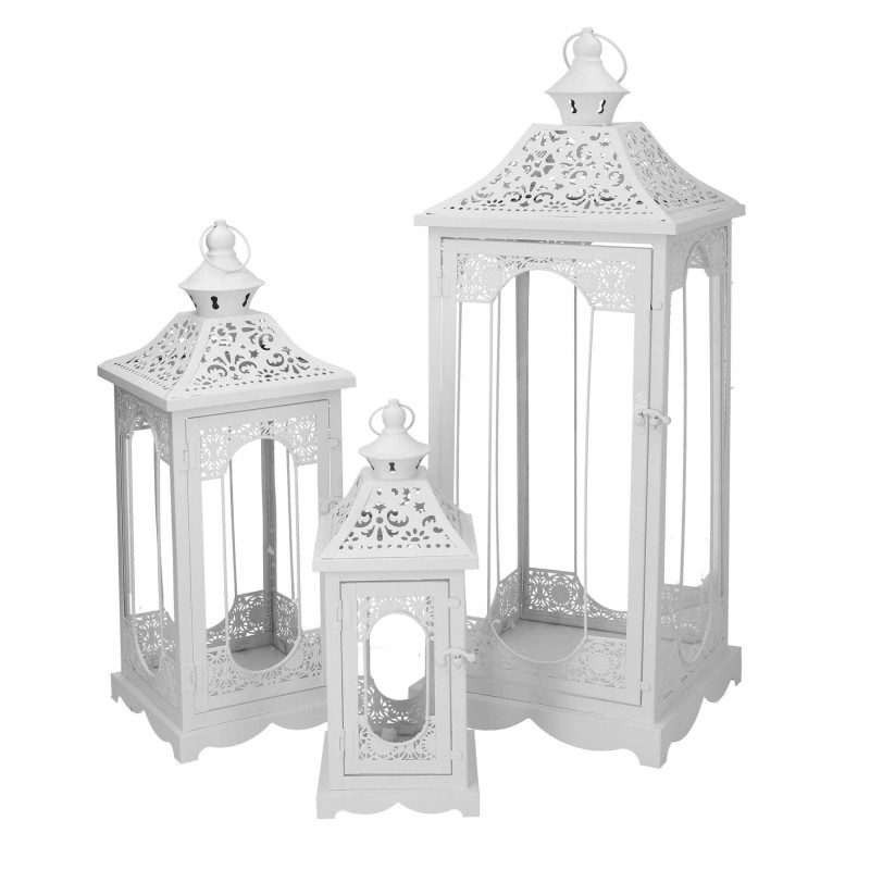 Lanterna metallo bianco opaco 24x24xH67/72 cm elegante