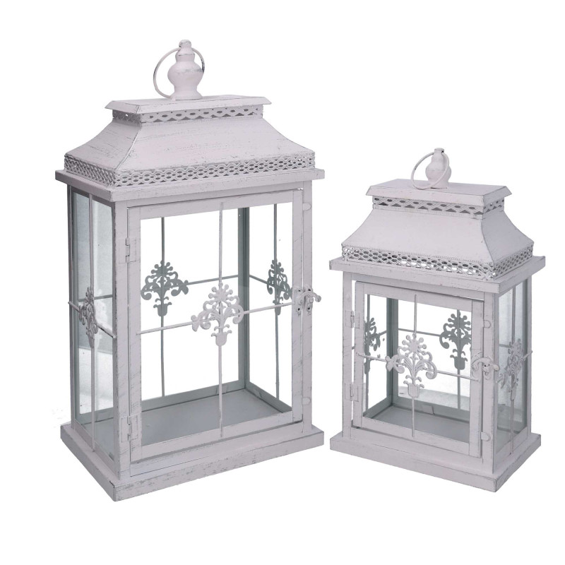 Lanterna metallo bianco opaco argentata 25x18xH47,5 cm elegante
