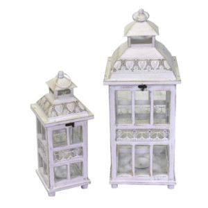 Zoom Lanterna legno metallo 1-2 sbiancato quadro cm 24x24h60,5