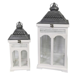 Zoom Lanterna legno metallo 1-2 bianco argento quadro cm 27x27h63