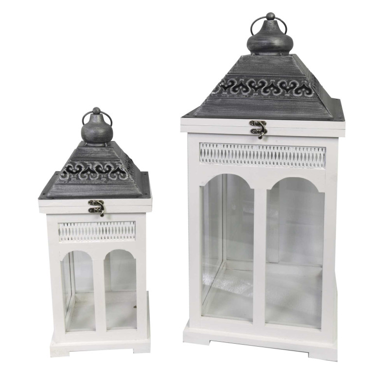 Lanterna legno e metallo bianco argento 27x27xH63 cm elegante